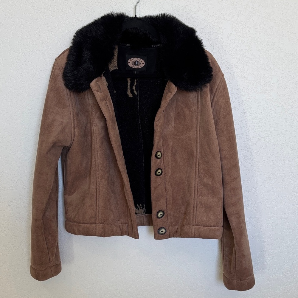 Chic Brown Teddy Jacket with Black Faux Fur Collar
